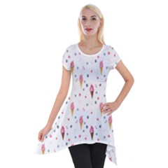 Ice Cream Cones Watercolor With Fruit Berries And Cherries Summer Pattern Short Sleeve Side Drop Tunic by genx