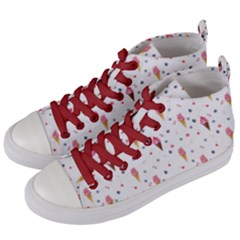 Ice Cream Cones Watercolor With Fruit Berries And Cherries Summer Pattern Women s Mid-top Canvas Sneakers by genx