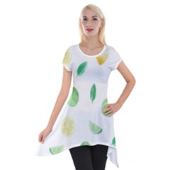 Lemon And Limes Yellow Green Watercolor Fruits With Citrus Leaves Pattern Short Sleeve Side Drop Tunic by genx