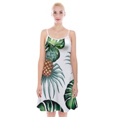 Pineapple Tropical Jungle Giant Green Leaf Watercolor Pattern Spaghetti Strap Velvet Dress by genx