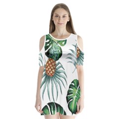 Pineapple Tropical Jungle Giant Green Leaf Watercolor Pattern Shoulder Cutout Velvet One Piece by genx