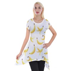 Yellow Banana And Peels Pattern With Polygon Retro Style Short Sleeve Side Drop Tunic by genx