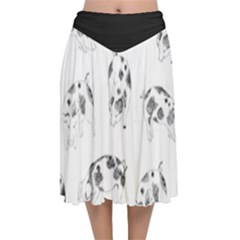 Pigs Handrawn Black And White Square13k Black Pattern Skull Bats Vintage K Velvet Flared Midi Skirt by genx