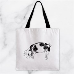 Pig Floppy Ears Hand Drawn With Funny Cow Spots Black And White Zipper Grocery Tote Bag by genx