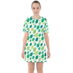 Leaves Green Modern Pattern Naive Retro Leaf Organic Sixties Short Sleeve Mini Dress by genx