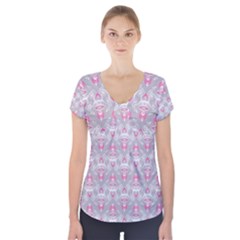 Seamless Pattern Background Short Sleeve Front Detail Top by HermanTelo