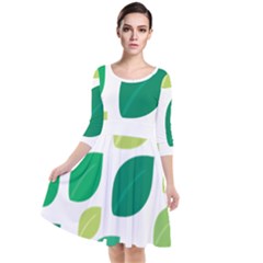 Leaves Green Modern Pattern Naive Retro Leaf Organic Quarter Sleeve Waist Band Dress by genx