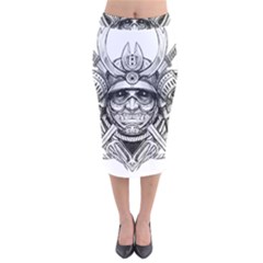 Drawing Samurai Tattoo Sketch Japanese Samurai Velvet Midi Pencil Skirt by Sudhe