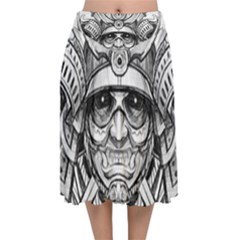 Drawing Samurai Tattoo Sketch Japanese Samurai Velvet Flared Midi Skirt by Sudhe