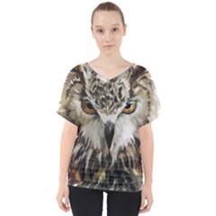 Vector Hand Painted Owl V-neck Dolman Drape Top by Sudhe