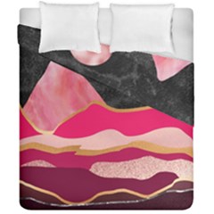 Pink And Black Abstract Mountain Landscape Duvet Cover Double Side (california King Size) by charliecreates