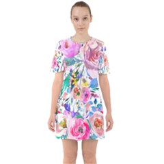 Lovely Pinky Floral Sixties Short Sleeve Mini Dress by wowclothings