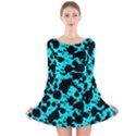 Bright Turquoise and Black Leopard Style Paint Splash Funny Pattern Long Sleeve Velvet Skater Dress View1