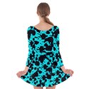 Bright Turquoise and Black Leopard Style Paint Splash Funny Pattern Long Sleeve Velvet Skater Dress View2