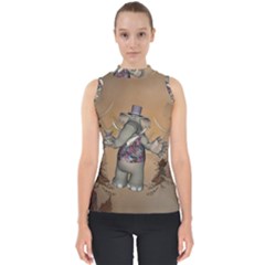 Funny Cartoon Elephant Mock Neck Shell Top by FantasyWorld7