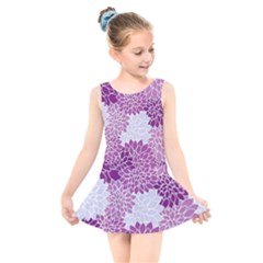 Purple Dahlias Design Kids  Skater Dress Swimsuit by WensdaiAmbrose