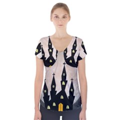 Halloween Illustration Decoration Short Sleeve Front Detail Top by Pakrebo