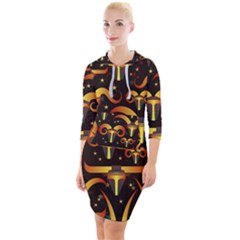 Stylised Horns Black Pattern Quarter Sleeve Hood Bodycon Dress by HermanTelo