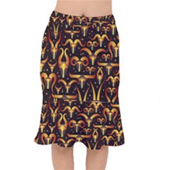 Stylised Horns Black Pattern Mermaid Skirt by HermanTelo