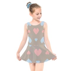 Hearts Heart Love Romantic Brown Kids  Skater Dress Swimsuit by HermanTelo