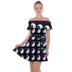 Yin Yang Pattern Off Shoulder Velour Dress by Valentinaart