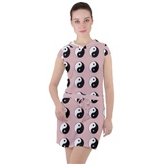 Yin Yang Pattern Drawstring Hooded Dress by Valentinaart