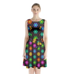 Pattern Background Colorful Design Sleeveless Waist Tie Chiffon Dress by HermanTelo