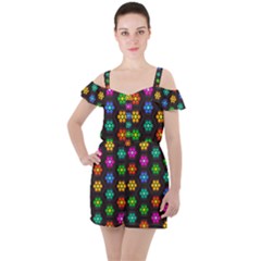 Pattern Background Colorful Design Ruffle Cut Out Chiffon Playsuit by HermanTelo