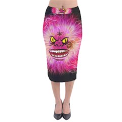 Monster Pink Eyes Aggressive Fangs Velvet Midi Pencil Skirt by HermanTelo