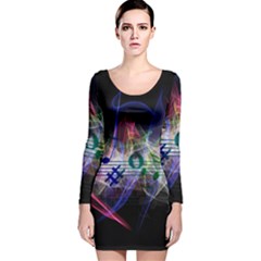 Particles Music Clef Wave Long Sleeve Velvet Bodycon Dress by HermanTelo