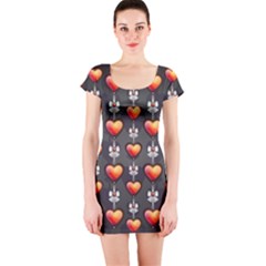 Love Heart Background Valentine Short Sleeve Bodycon Dress by HermanTelo