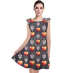 Love Heart Background Valentine Tie Up Tunic Dress by HermanTelo