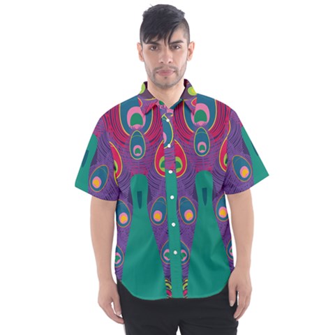 Peacock Bird Animal Feathers Men s Short Sleeve Shirt by HermanTelo