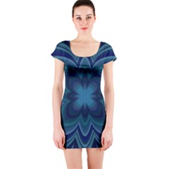 Blue Geometric Flower Dark Mirror Short Sleeve Bodycon Dress by HermanTelo