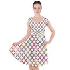 Grid Colorful Multicolored Square Cap Sleeve Midi Dress by HermanTelo