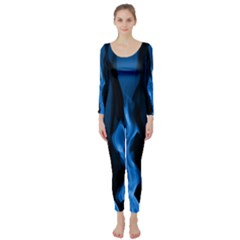 Smoke Flame Abstract Blue Long Sleeve Catsuit by HermanTelo