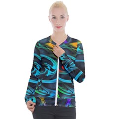 Rainbow Fractal Clouds Stars Casual Zip Up Jacket by HermanTelo