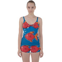 Sketch Nature Water Fish Cute Tie Front Two Piece Tankini by HermanTelo