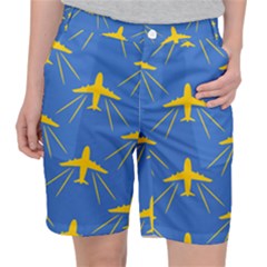 Aircraft Texture Blue Yellow Pocket Shorts by HermanTelo