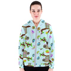 Sloth Aqua Blue Cute Cartoon Tile Green Women s Zipper Hoodie by HermanTelo