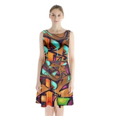 Graffiti Mural Street Art Wall Art Sleeveless Waist Tie Chiffon Dress by Pakrebo