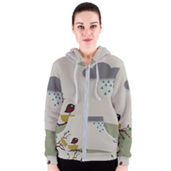 Birds Tree Animal Black Tree Women s Zipper Hoodie by HermanTelo