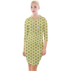 Hexagonal Pattern Unidirectional Yellow Quarter Sleeve Hood Bodycon Dress by HermanTelo