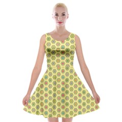 Hexagonal Pattern Unidirectional Yellow Velvet Skater Dress by HermanTelo