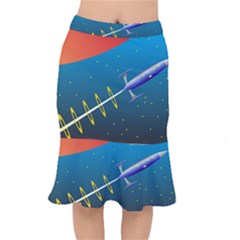 Rocket Spaceship Space Galaxy Mermaid Skirt by HermanTelo