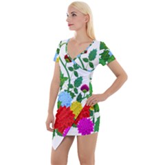 Flowers Floral Plants Nature Short Sleeve Asymmetric Mini Dress by Pakrebo