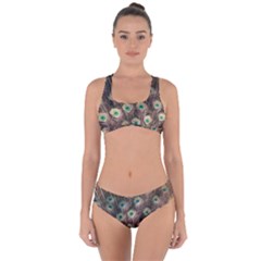 Bird Peacock Tail Feathers Criss Cross Bikini Set by Pakrebo