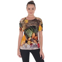 Pumpkin Vegetables Autumn Shoulder Cut Out Short Sleeve Top by Pakrebo