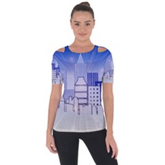 City Architecture Building Skyline Shoulder Cut Out Short Sleeve Top by Pakrebo