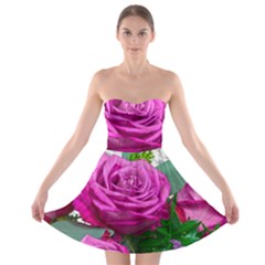 Rose Pink Purple Flower Bouquet Strapless Bra Top Dress by Pakrebo